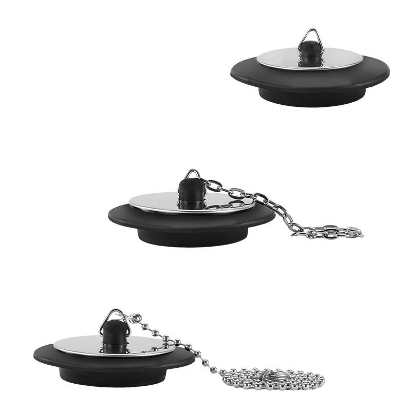 Wholesale rubber belt chain bathroom washbasin water stoppers in stock, thickened sealing anti-corrosion and anti-odor drainage stoppers for hotels Item Picture