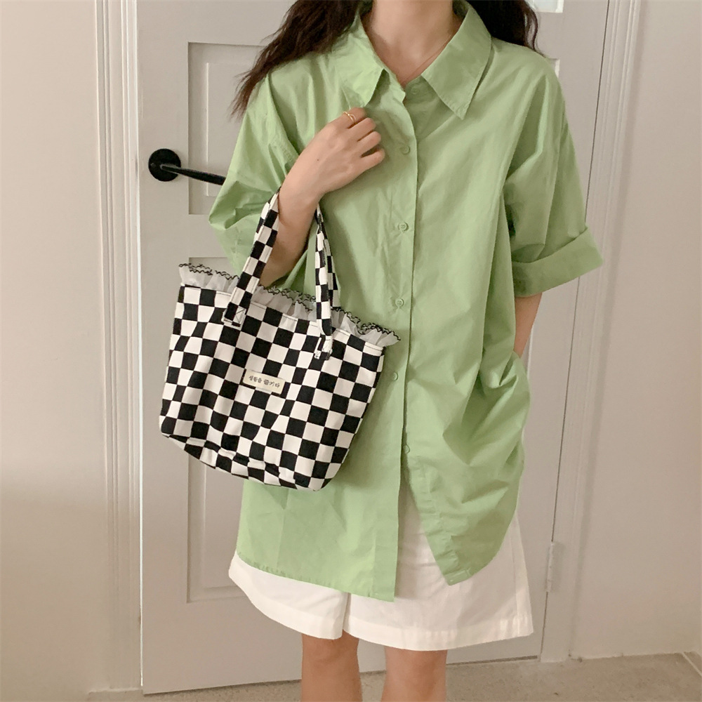 26222 Korean-style lace color-blocking handbag, retro lady's stroll bag, hand-held mommy bag, mobile phone bento bag full figure