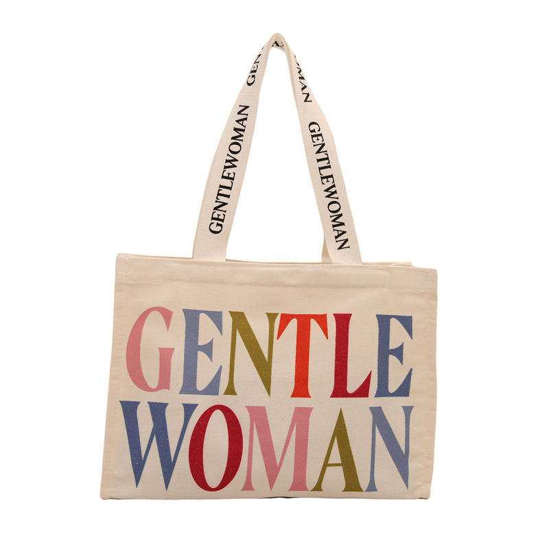 Letter canvas bag for women, large capacity 2024 new commuter bag, versatile tote bag, single-shoulder mommy bag Item Picture
