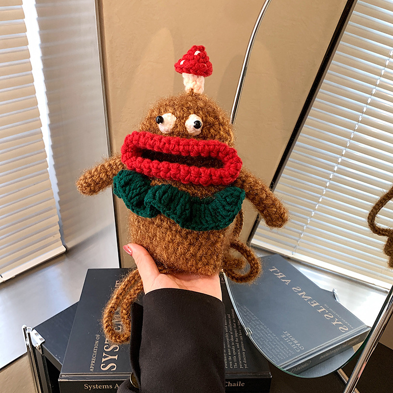 Fashionable large-mouthed cute doll mobile phone bag, girls' bag, cute curly-haired girl single-shoulder crossbody bag full figure