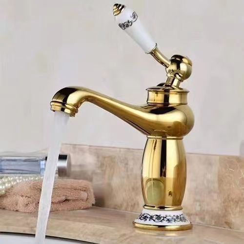 Factory price wholesale, European-style antique copper body, rose gold, titanium gold, jade divine lamp, washbasin, cold and hot water faucet, one-piece consignment Specification drawing
