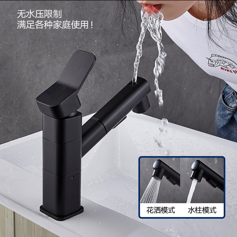 All-copper pull-out faucet, bathroom washbasin, washbasin faucet, washbasin, black washbasin faucet wholesale Application Scenario