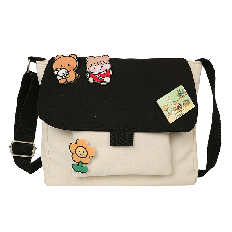 Korean ins fresh and light forest-themed student personality crossbody bag, Japanese style cute girl heart color-blocked single-shoulder small bag Item Picture