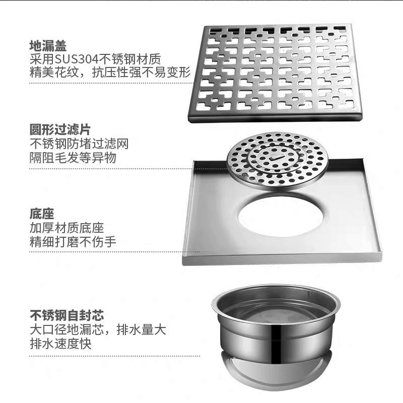 Garden 304 stainless steel floor drain, 30cm large flow capacity, rooftop courtyard, outdoor large-sized outdoor floor drain Specification drawing
