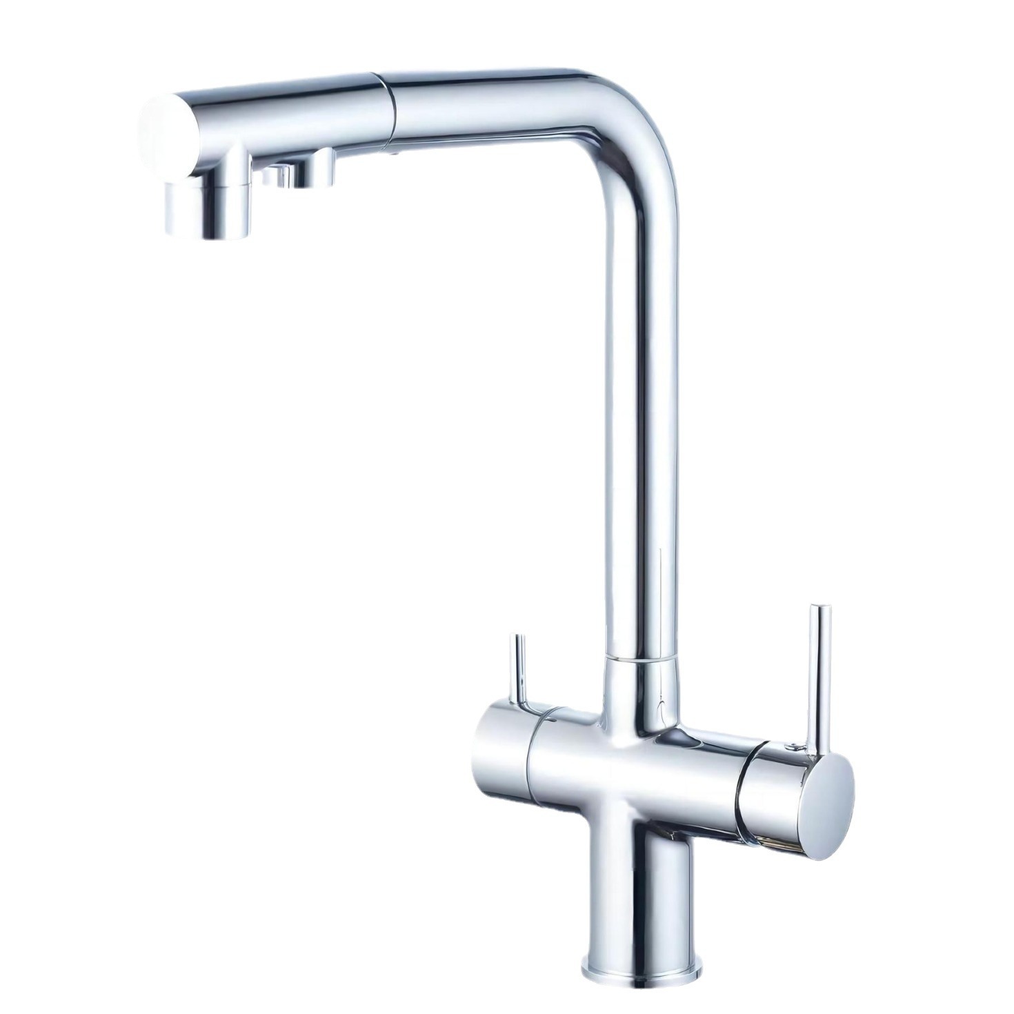 Cross-border all-copper three-in-one kitchen water purifier, pull-out, household cold and hot filtration, pure direct drinking, three-purpose vegetable basin faucet Item Picture