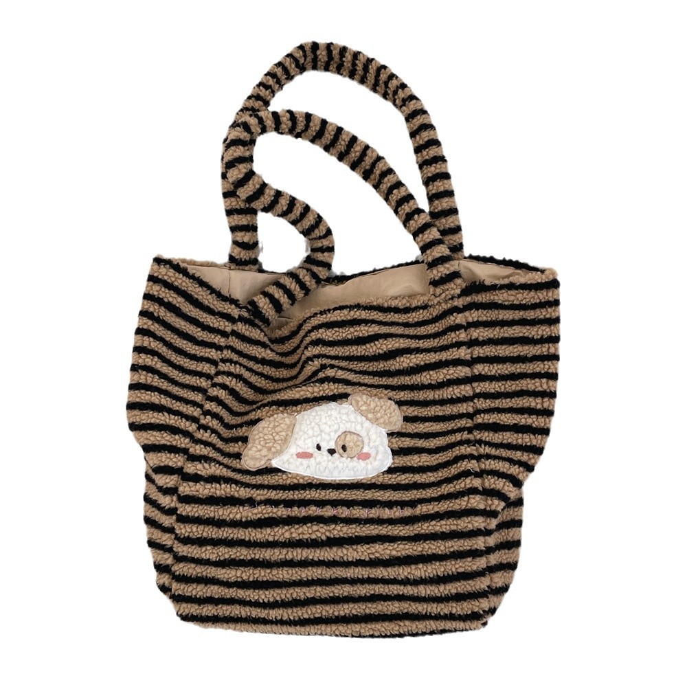 411183 ins striped new cute cartoon puppy plush bag for women 2024, large-capacity commuter single-shoulder bag Item Picture
