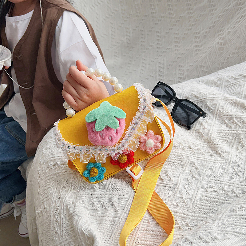 Children's bags, pearl hand-held crossbody bags, girls' lace lace princess bags, little girls' coin purps, accessory small bags details Picture