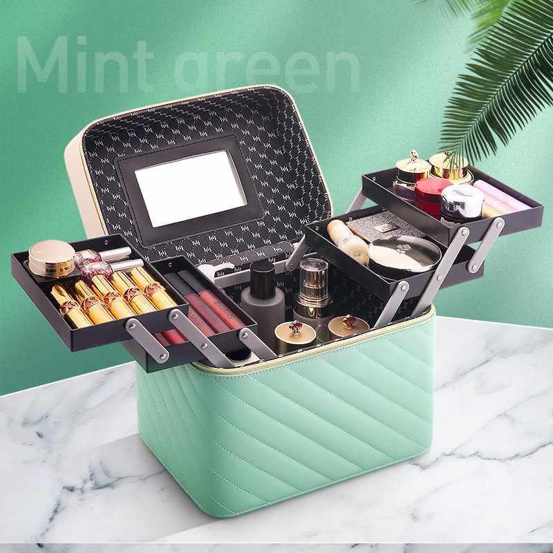 Wholesale cosmetic box, popular large-capacity InS-style cosmetic storage box, portable multi-functional hand-held toolbox for women Specification drawing