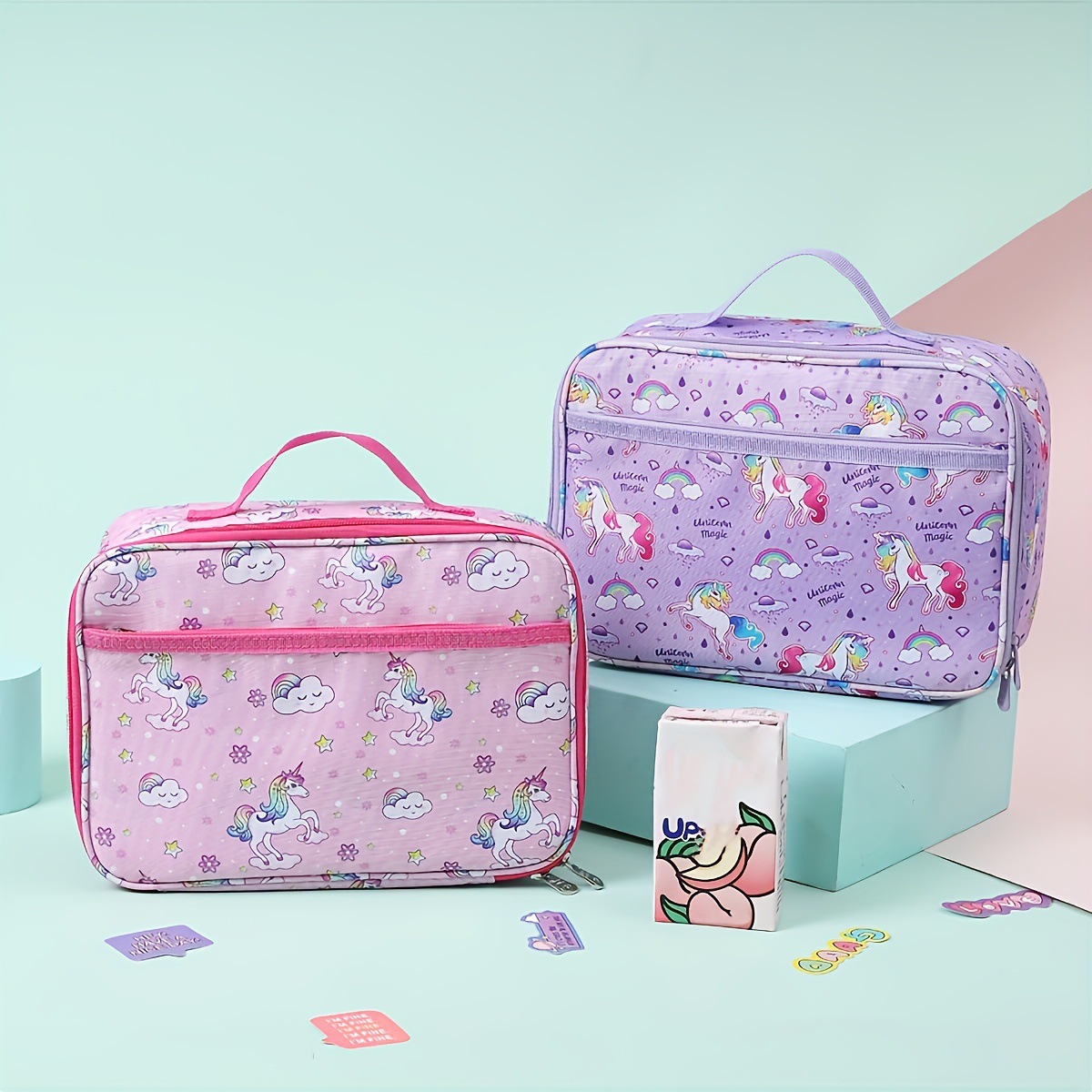 Cartoon unicorn single-shoulder lunch bag, children's portable bento bag, student ice bag, outdoor picnic insulation bag full figure