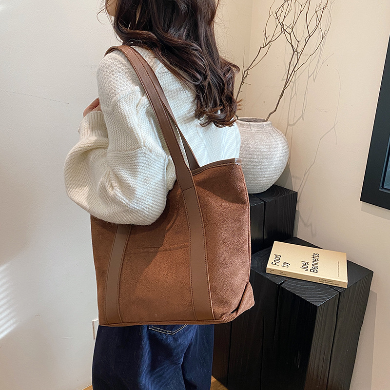 Korean version 2024 new women's bag, retro suede large-capacity handbag, simple and trendy tote large bag, single-shoulder bag Specification drawing