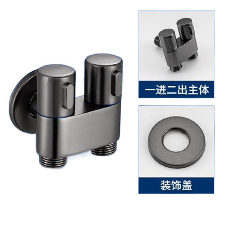 Toilet companion, one-inlet and two-outlet Angle valve, washing machine, all-copper faucet, high-flow water distribution valve, dual-control water stop joint Item Picture