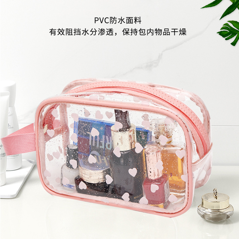 New Japanese and Korean girl mesh transparent heart-shaped makeup bag, toiletry bag, makeup brush storage bag, pen case cross-border manufacturer Specification drawing