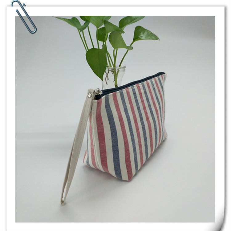 Customized LOGO for cosmetic bags, cotton striped hand-held cosmetic bags, cosmetic storage bags, travel toiletries bags details Picture