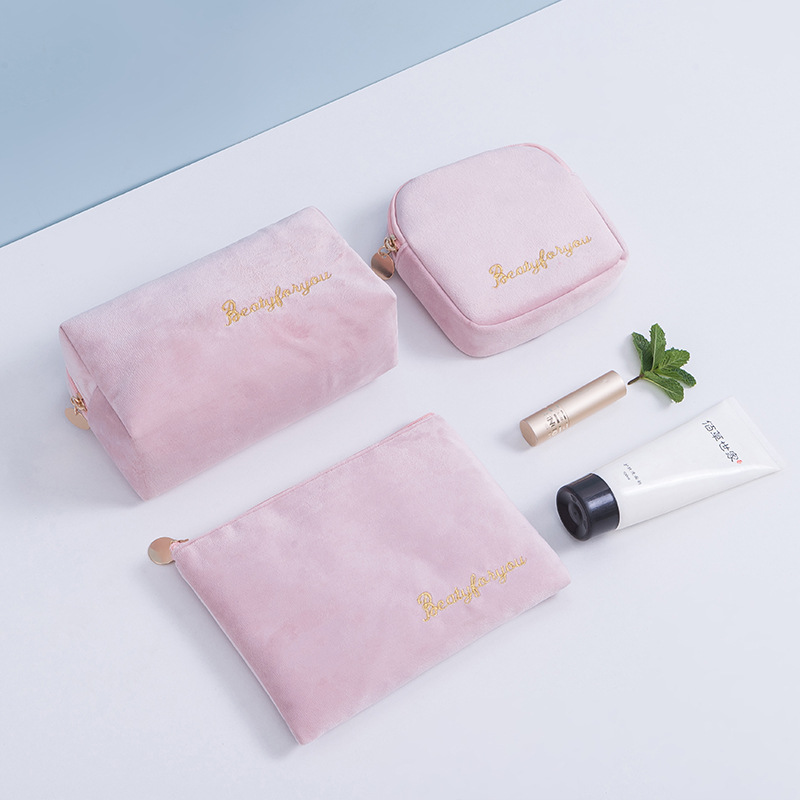 Flannel makeup storage bag, hand-held velvet women's clutch, large-capacity lipstick bag, Nordic-style ins four-piece set Specification drawing
