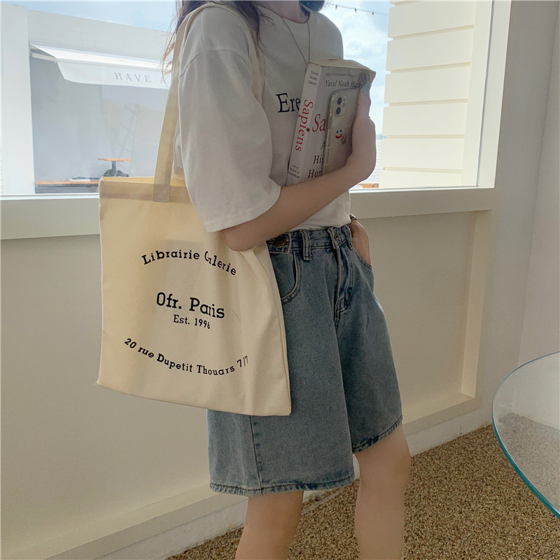 15161 Paris bookstore ofr peripheral canvas bag, ins style Japanese and Korean hand-held shoulder bag, female student shopping cloth bag Specification drawing
