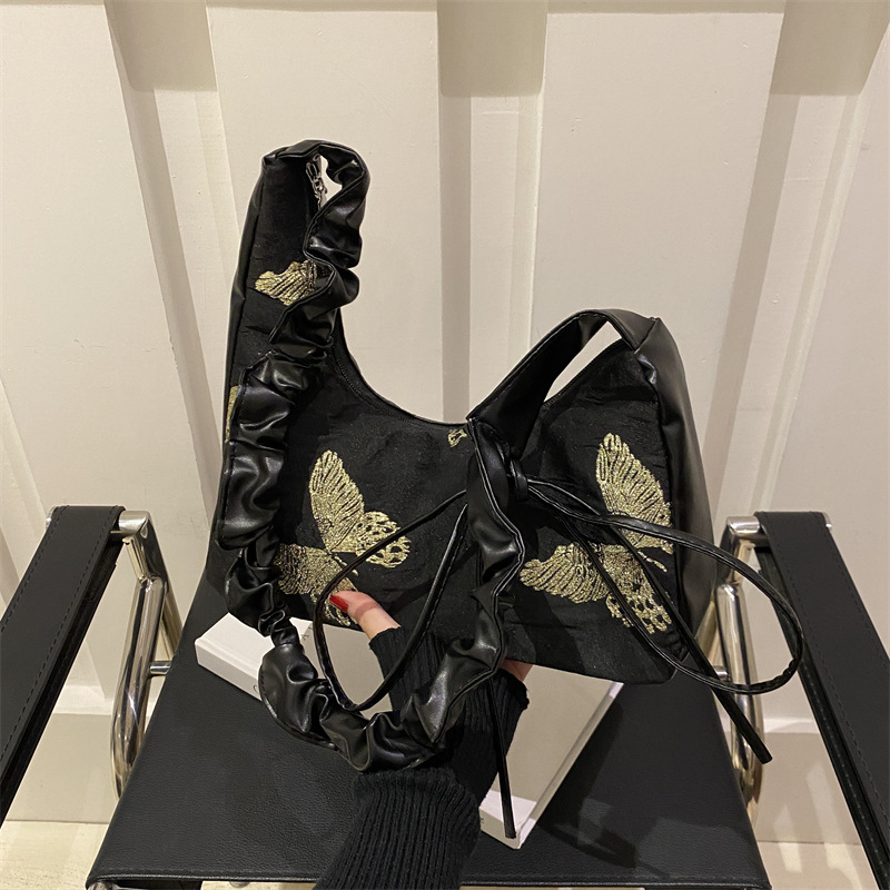 Fashionable and stylish lace underarm bag for women, new autumn/Winter 2024, bow pleated single-shoulder bag, commuter crossbody bag full figure