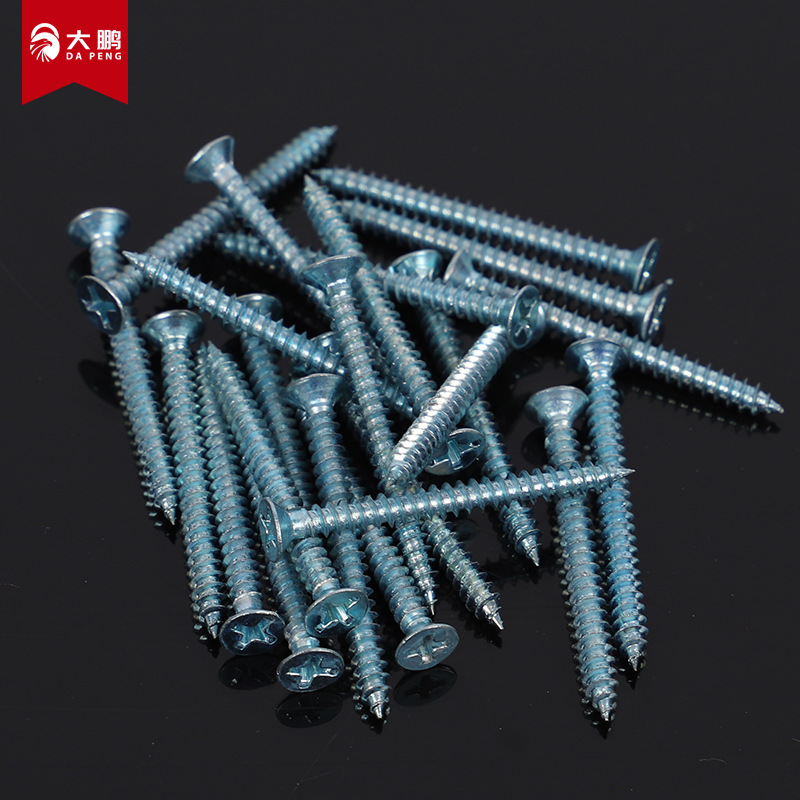 Iron-galvanized self-tapping cross-groove countersunk self-tapping screws, flat self-tapping screws, blue-white zinc furniture self-tapping nails Specification drawing