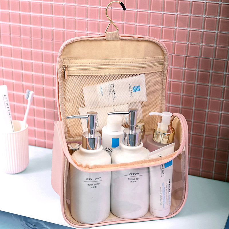 Fashionable transparent hook toiletries bag, travel beach bag, waterproof storage bag, makeup bag, large capacity, high-end feel Specification drawing