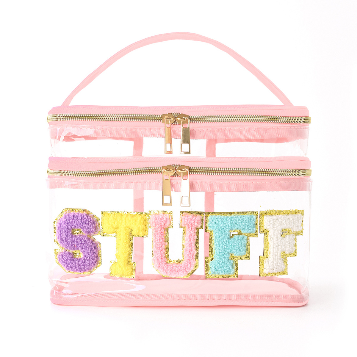Amazon embroidery storage bag, PVC transparent double-layer letter cosmetic bag, travel toiletry bag, large capacity cosmetic bag Specification drawing