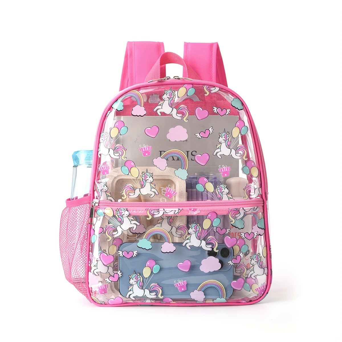 Cross-border best-selling printed transparent backpack, waterproof pvc storage bag, student schoolbag, large-capacity transparent backpack full figure