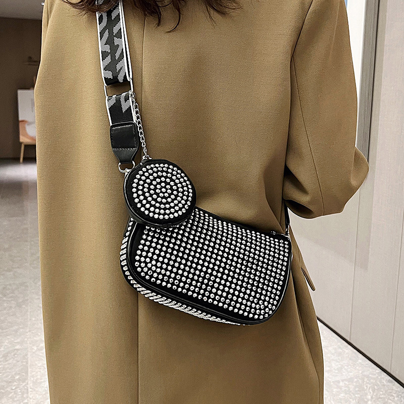 New Winter 2024 trendy bags: Women's fashion shiny diamond bag, crossbody small square bag, simple underarm single-shoulder bun, mother bag Specification drawing