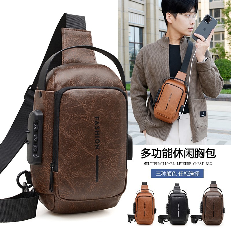 Men's chest bag, crossbody bag, new motorcycle bag, large-capacity casual single-shoulder backpack, fashionable multi-functional sports bag full figure