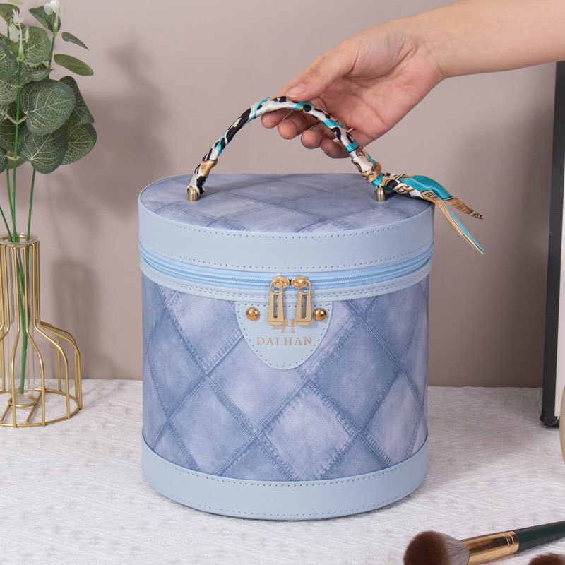Maillard Color bucket bag, double-layer makeup box, high-end souvenir makeup bag, multi-functional with mirror, waterproof hand-held Specification drawing