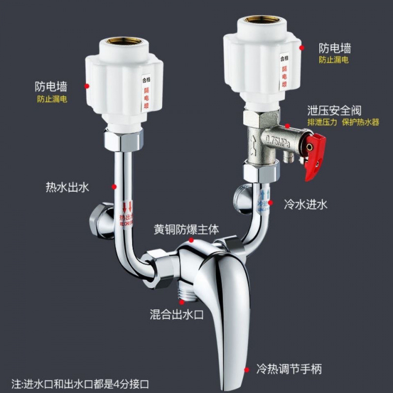 304 stainless steel electric water heater mixing valve, cold and hot mixing U-shaped faucet exposed switch, universal shower accessories details Picture
