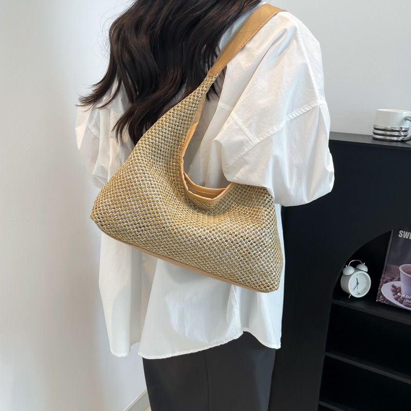 Straw-woven beach bag, summer seaside vacation girl, large-capacity underarm bag, handbag, retro woven bag Specification drawing