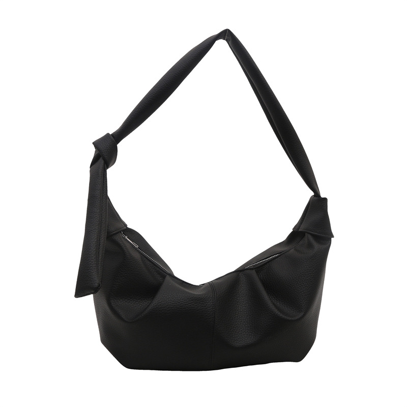 Korean-style ins large-capacity retro soft skin pleated dumpling bag, laid-back style, casual and artistic commuting single-shoulder crossbody bag Item Picture