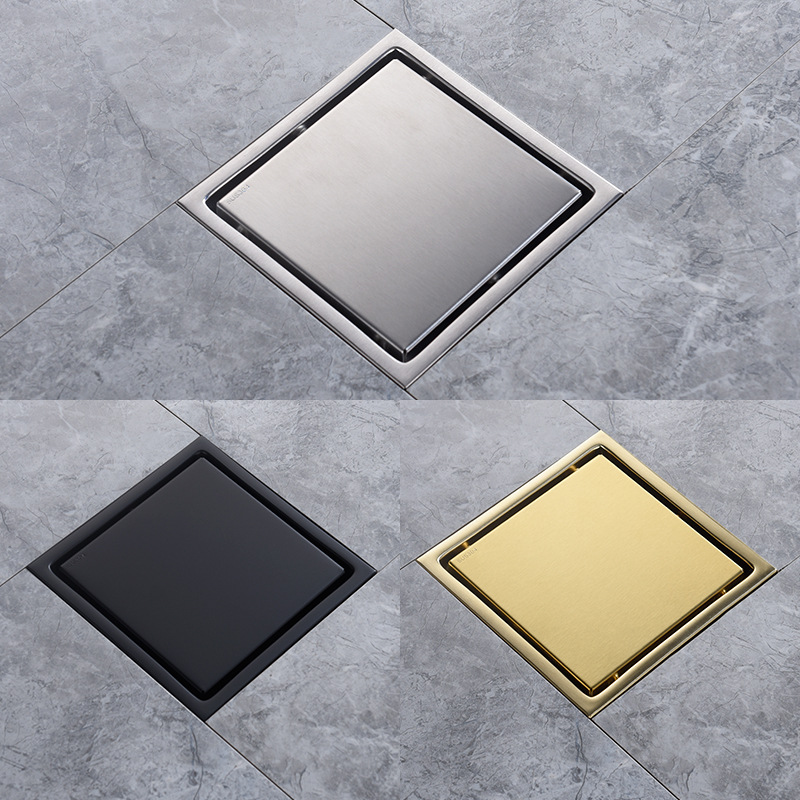 Cross-border gold and black 304 stainless steel invisible floor drain, anti-odor, bathroom, shower room, balcony, 110 square dual-purpose full figure