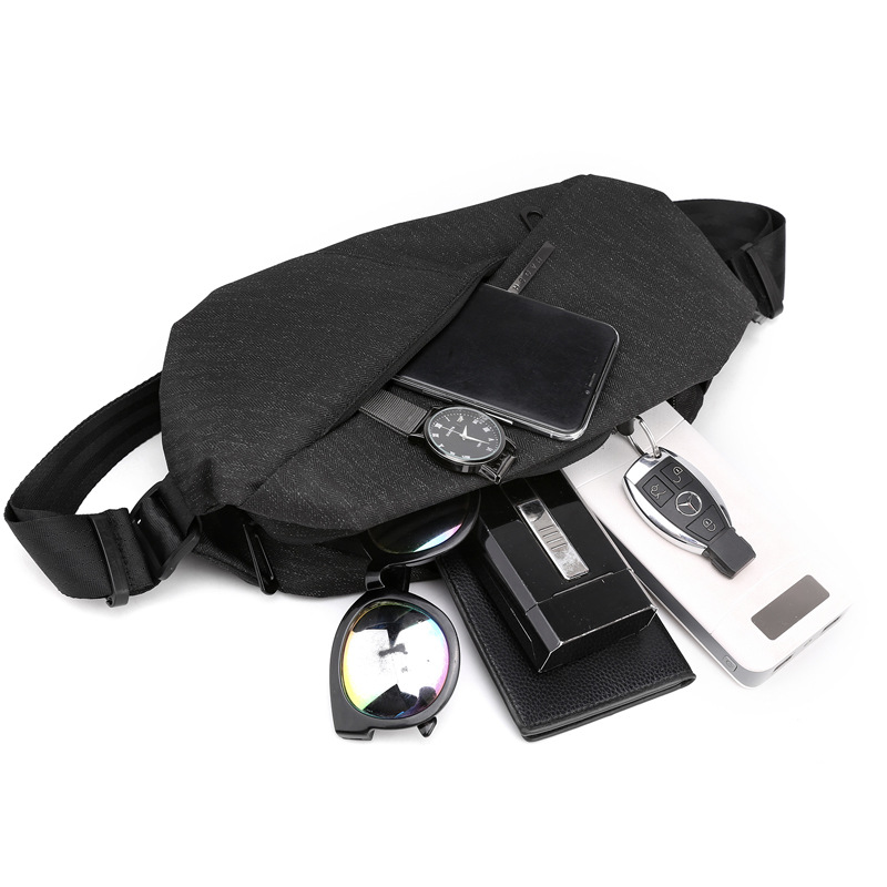 Cross-border new trendy dark functional crossbody bag, outdoor street men's chest bag, water-resistant sports waist bag consignment details Picture