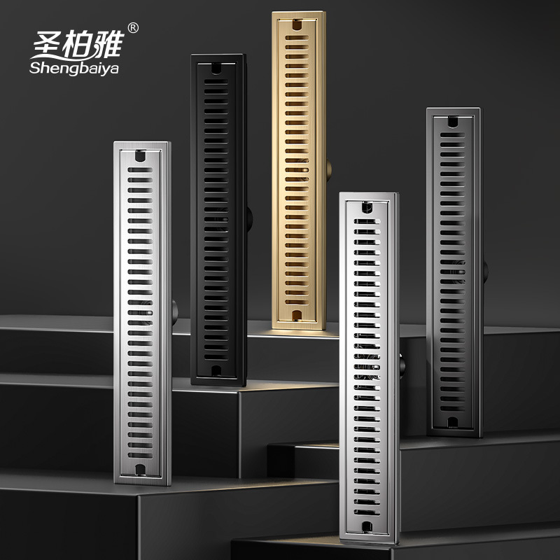 Middle East cross-border golden long floor drain, rectangular 304 stainless steel anti-odor floor drain, hotel bathroom extended strip type full figure