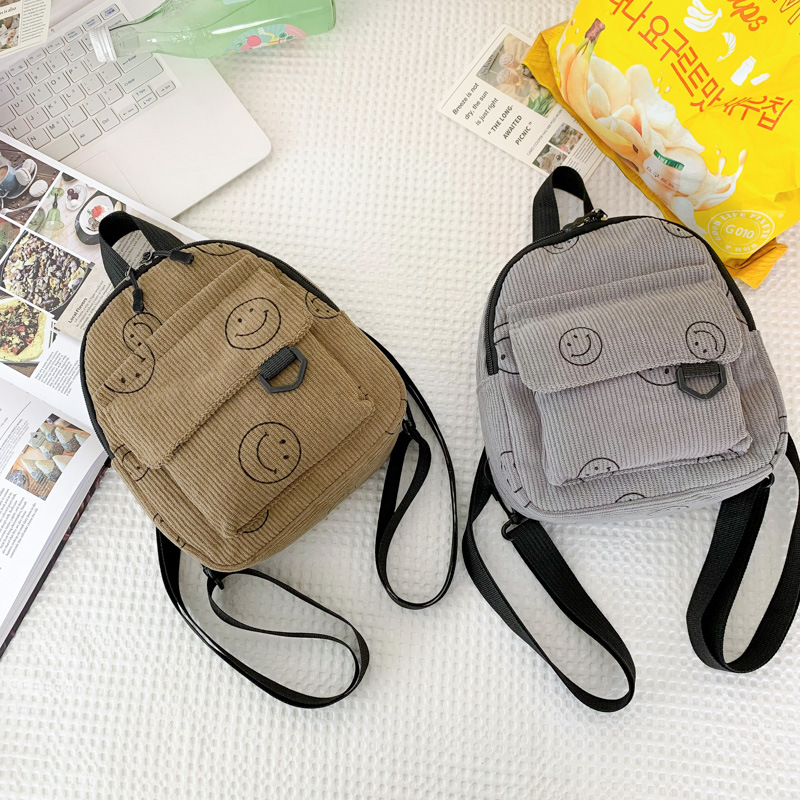 2024 New single-shoulder and double-shoulder style outdoor fresh and sweet smiling face mobile phone, loose change bag, corduroy handbag details Picture
