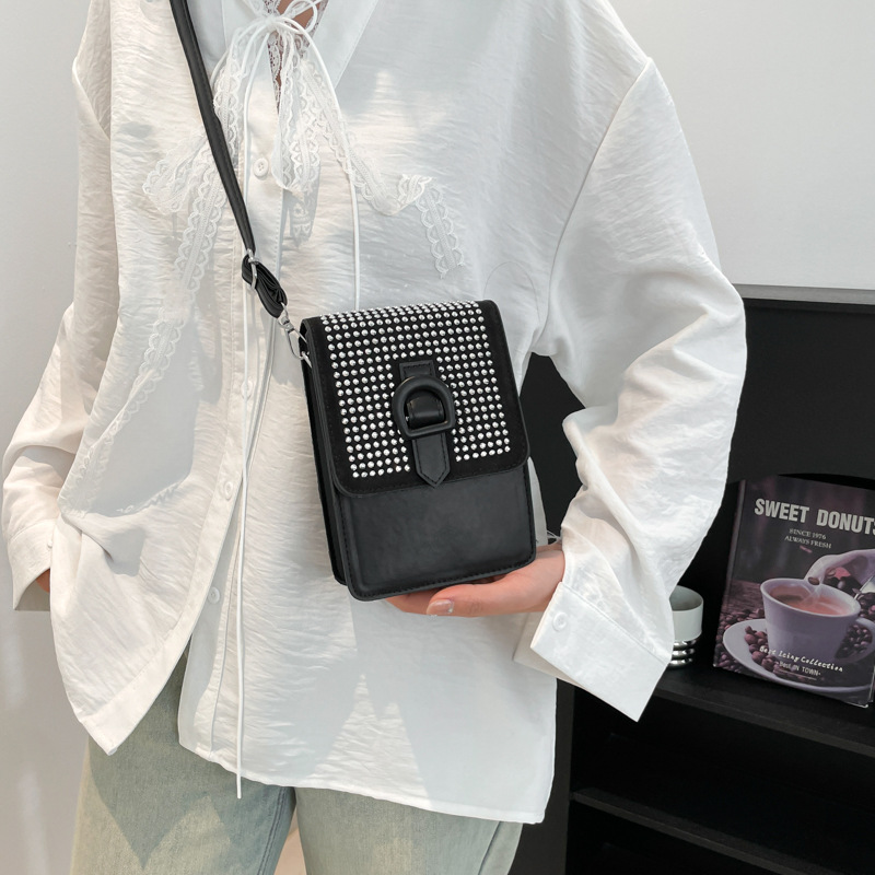 Cross-border Bag for Women 2025, European and American fashion rhinestone ins texture, single-shoulder crossbody bag for young women, mobile phone case details Picture