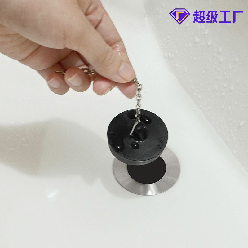 In stock: bathroom floor drain, sink plug, floor drain cover, anti-odor cover with chain, washbasin, bathtub, sewer water plug details Picture