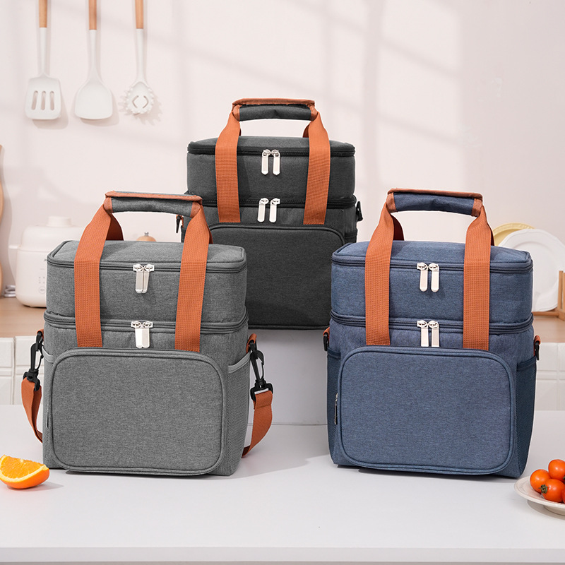 Runhui Cross-border Catering Double-layer insulated lunch box bag, outdoor food delivery insulated box, lunch box handbag, bento insulated bag full figure
