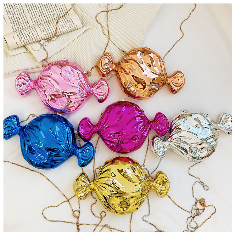 Shiny, personalized candy-shaped crossbody bag for women, 2025 new cross-border fashion acrylic bag, chain single-shoulder bag full figure