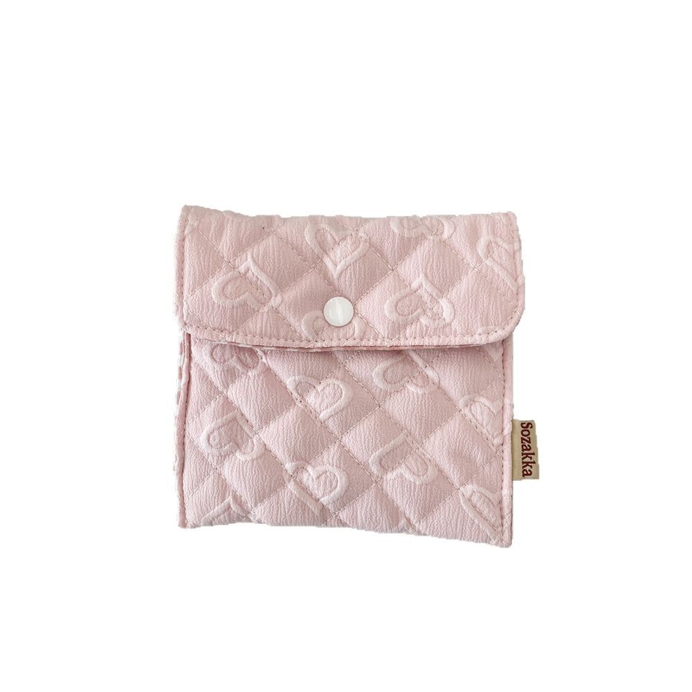 5492 Quilted Jacquard heart-shaped Sanitary Kit, Lipstick Storage Bag, Student Portable Menstrual Sanitary Napkin Organization Bag Item Picture
