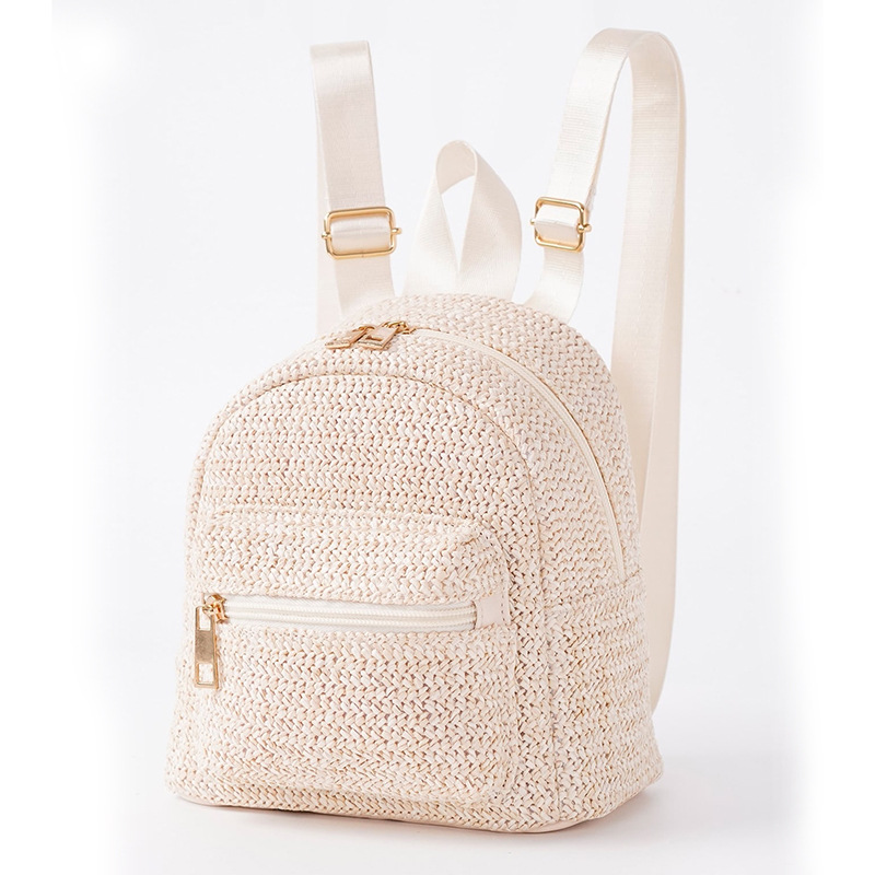 New ethnic style backpack for women, double-zipper casual and personalized straw woven backpack full figure