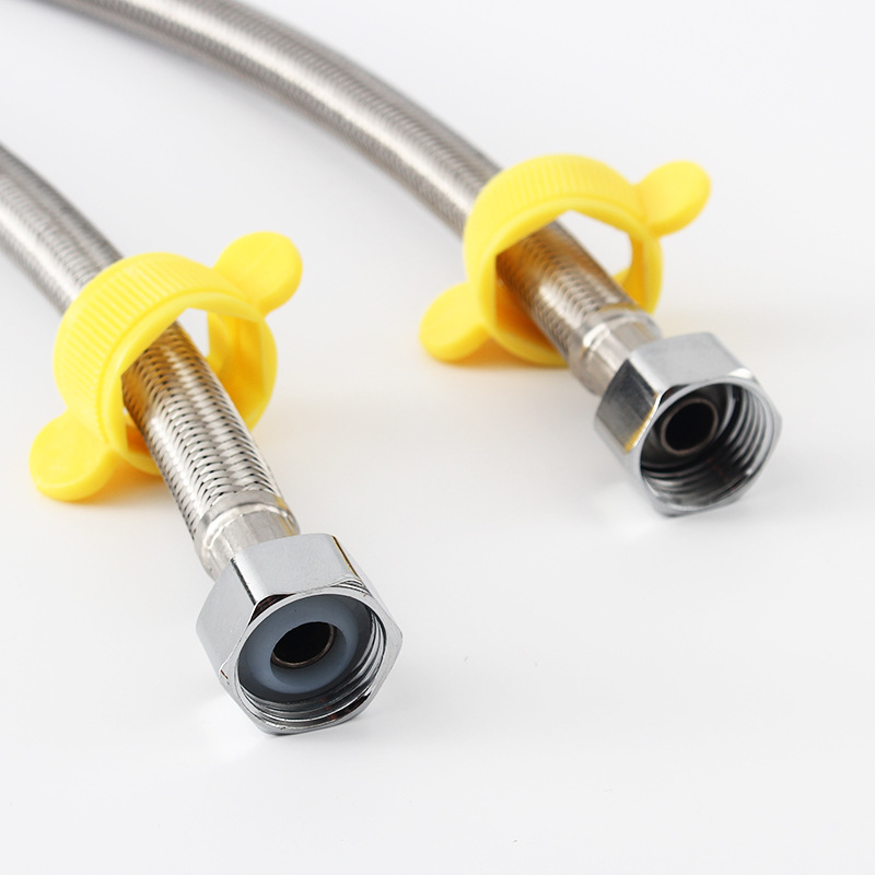 Double-ended stainless steel wire braided pipe 304 toilet water inlet hose, 4-point cold and hot high-pressure explosion-proof steel cap water supply pipe full figure