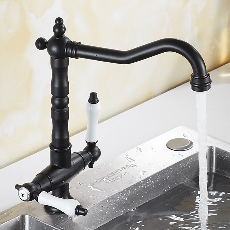 Cross-border retro and antique black cold and hot French faucet, washbasin, kitchen faucet, chrome-plated double handle faucet Application Scenario