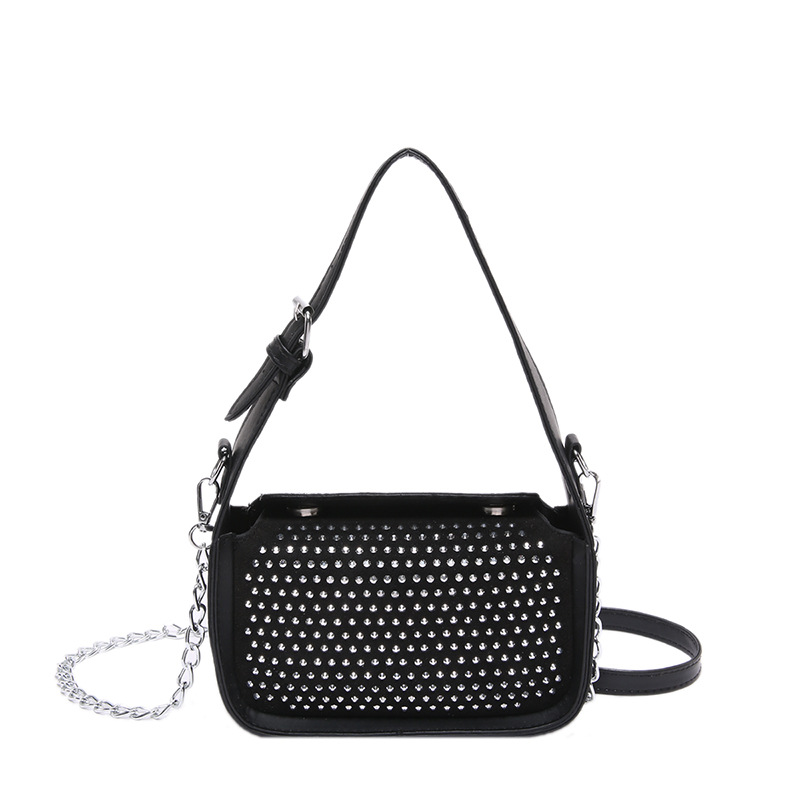 A niche design with a high-quality chain underarm bag for women, a new autumn 2024 fashion and versatile small square bag with a diamond-encrusted texture Item Picture