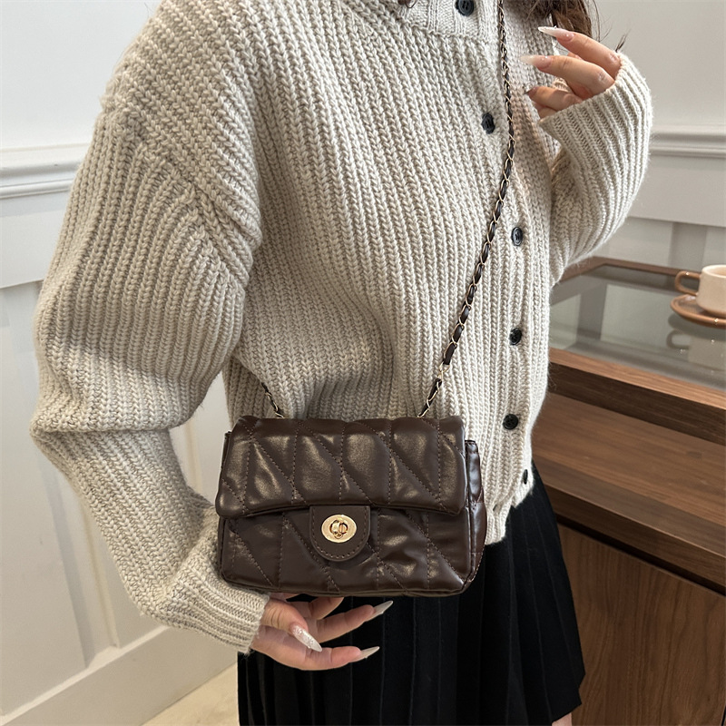 The new popular single-shoulder small square bag for 2024 winter, a retro chain crossbody bag, is trendy and fashionable, versatile and easy to carry for women details Picture