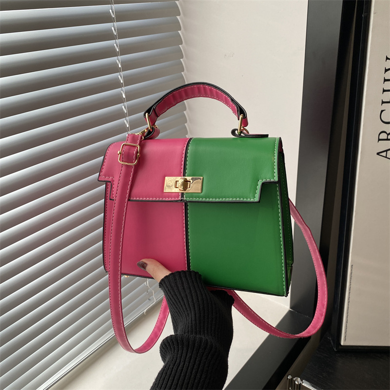 Stylish color contrast, large capacity, new Spring 2025 style, patchwork, single-shoulder texture, crossbody, single-shoulder handbag for women full figure
