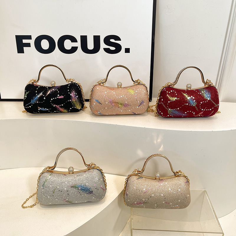 Cross-border retro hand-held women's bag 2025 New style feather sequin dinner bag, single-shoulder crossbody chain box bag Application Scenario