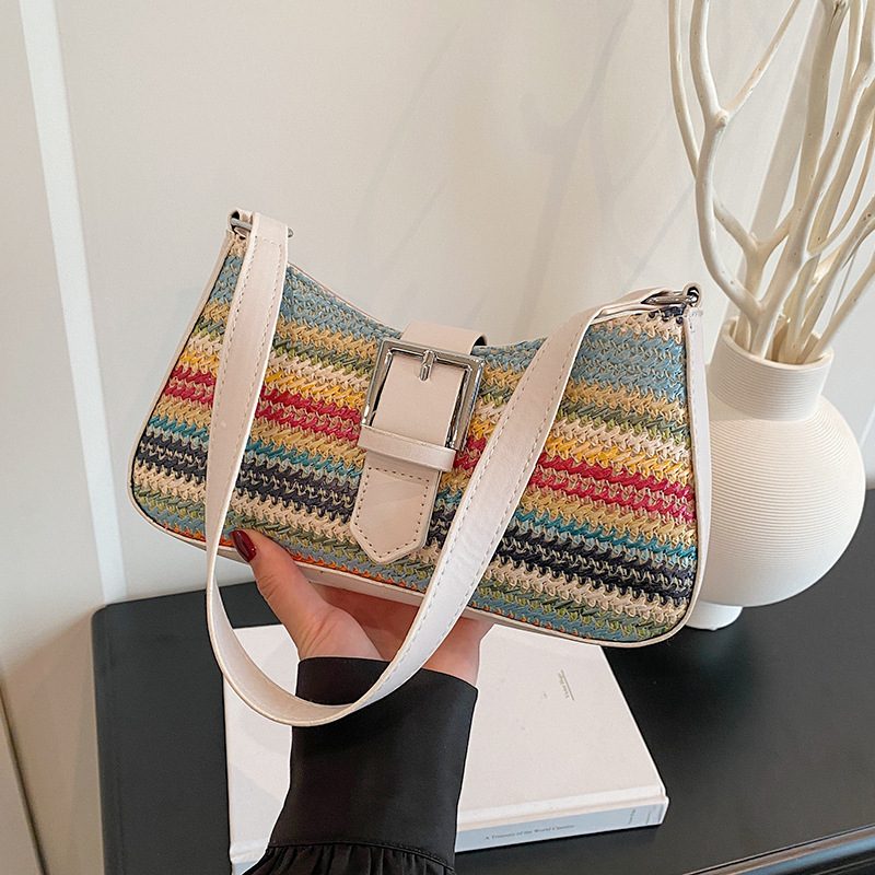Summer new high-quality straw-woven crossbody casual bag, laid-back style bag, single-shoulder bag, beach wandering bag, cross-border trend full figure