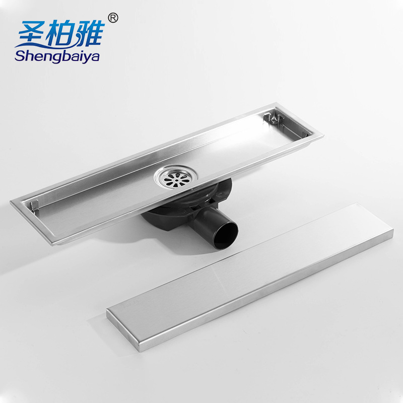 Cross-border floor drain, inlaid tiles, hidden long floor drain, bathroom shower room, 304 stainless steel anti-odor side drain details Picture