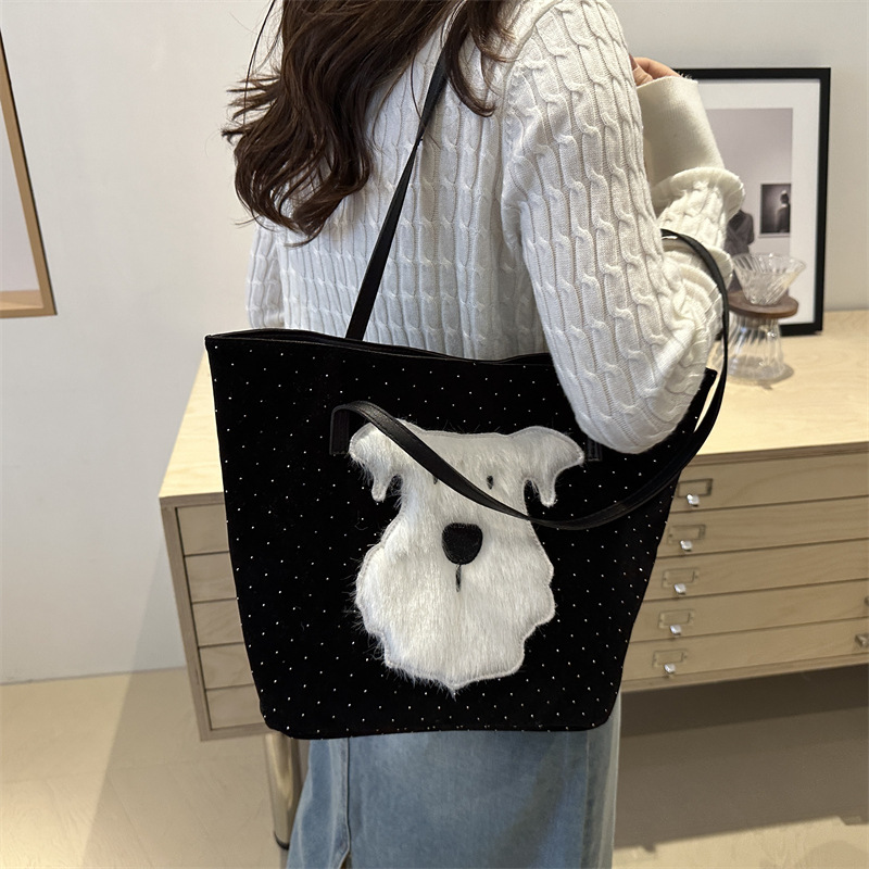 Korean large-capacity high-end tote bag for women, 2024 new checkered bag for commuting, single-shoulder crossbody bag Specification drawing