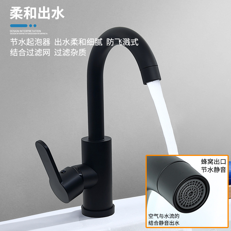 Black 304 stainless steel washbasin, sink, faucet, white bathroom washbasin, under-sink, cold and hot faucet Specification drawing